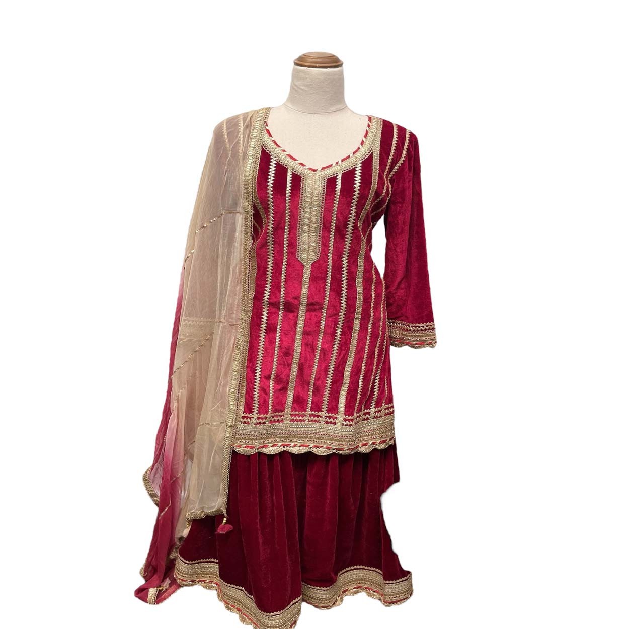 Mehroon velvet sharara set