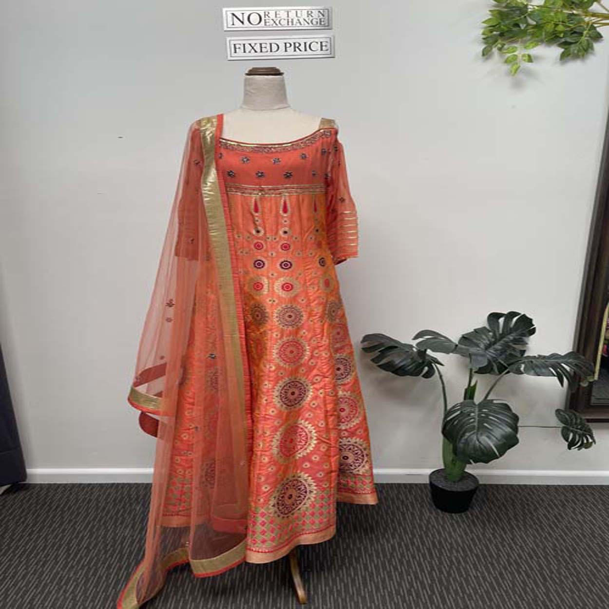 Orange banarsi silk anarkali will hand embroidered yok and net dupatta