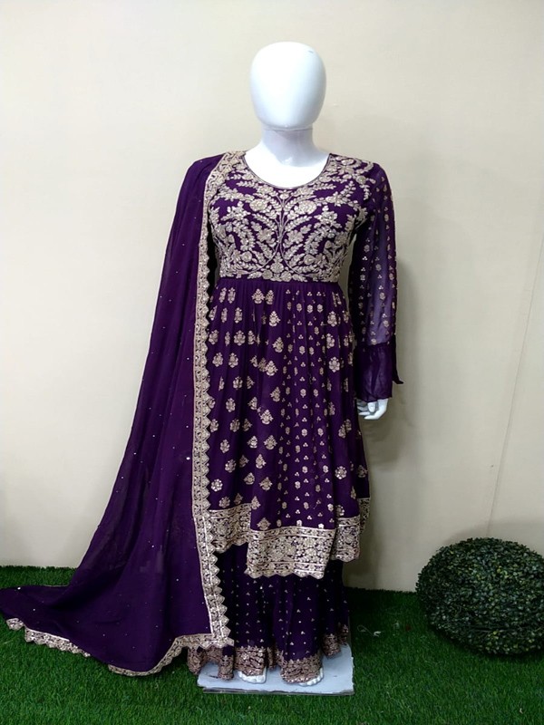Sharara Suit with Machine embroidery