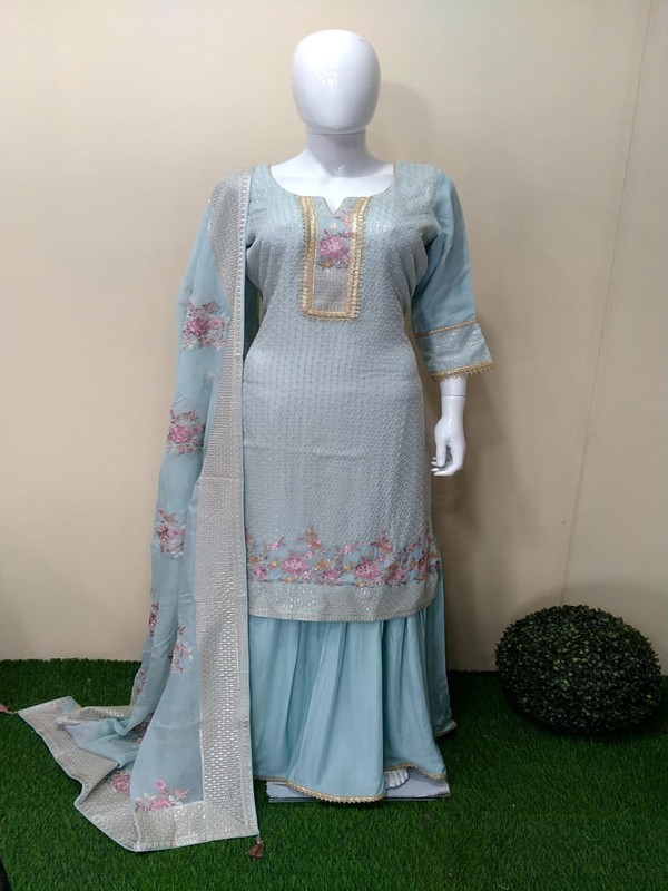 Sharara Suit with Machine embroidery