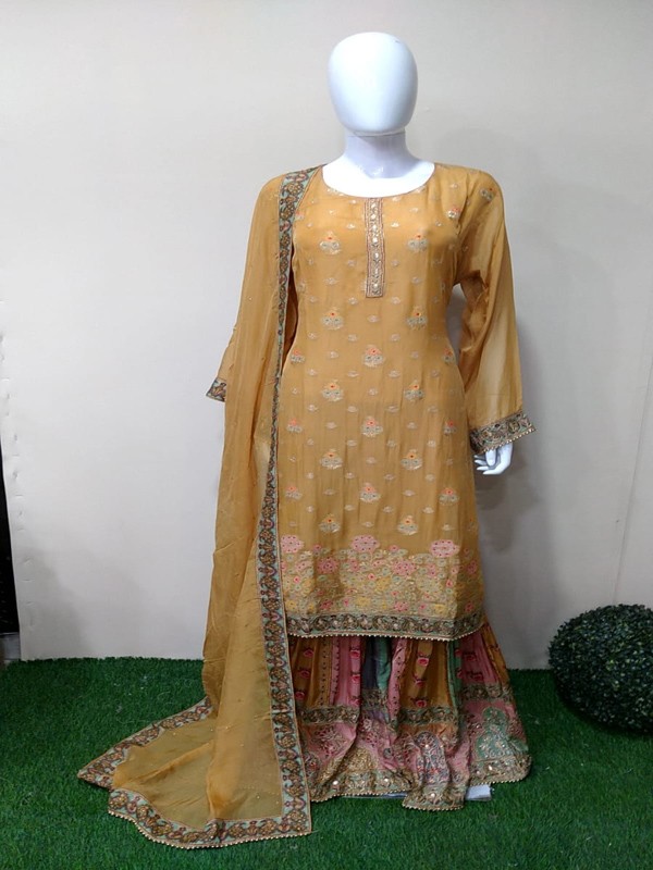 Sharara Suit with Machine embroidery